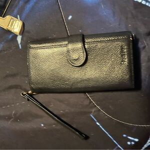 Black Leather Wallet with Wrist Strap